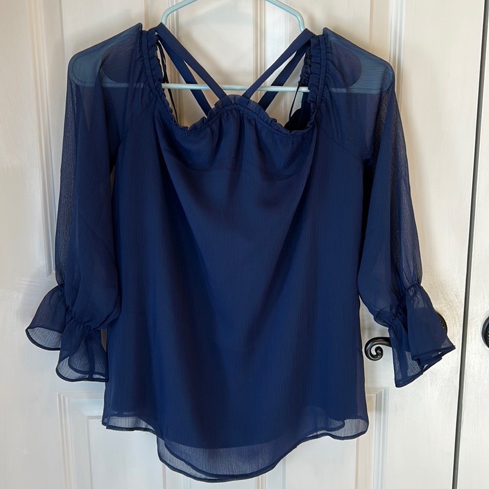 New International Concepts Indigo Sea Blue Cold Shoulder Blouse Size MP